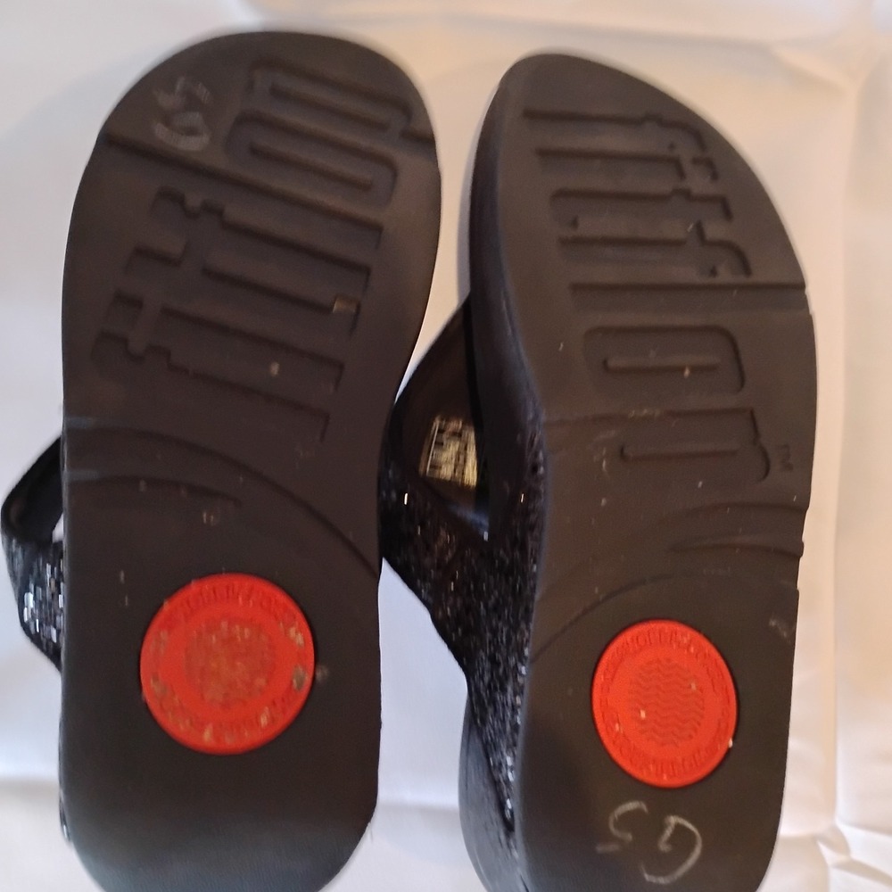 Fit Flop Black Lulu Glitzy Wedge Sandals Sparkle Sequin size 8 - Picture 2 of 3